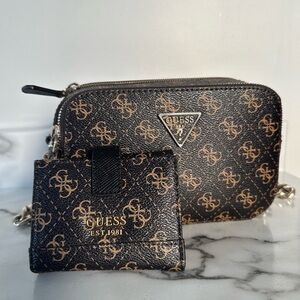 Guess Two- Tone Brown Crossbody Bag and Wallet Set